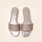 Arrival Gold Rhinestone Peep Toe Slippers plus Size One Line Sandals Beach Glossy Flat Slippers